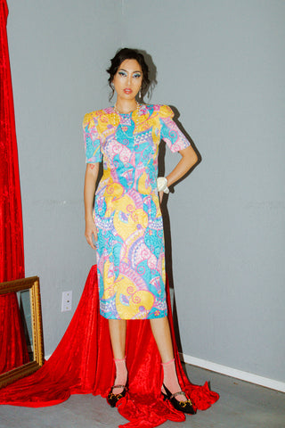 Vintage Adrianna Papell Silk Colorful 2-Piece Set