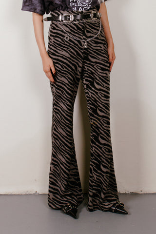 Zebra Animal Print Knitted Pant with Western Belt