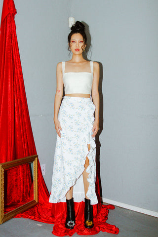 Glamorous Floral Print Ruffled Asymmetrical A-line Skirt
