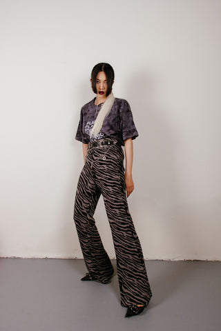 Zebra Animal Print Knitted Pant with Western Belt