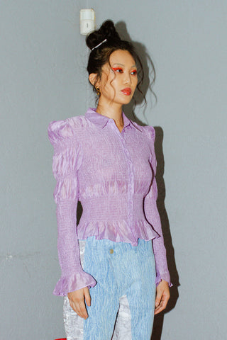& Other Stories Fitted Smocked Shirt in Purple