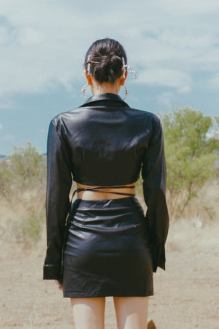 V Waist Vegan Leather Mini Skirt
