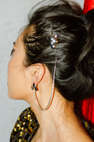 Circle Earring & Hair Clip with Crystal Chain