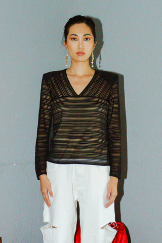 Vintage Vivienne Tam Striped Mesh Top with Lining