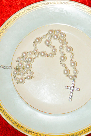 Faux Pearl With Cross Pendant Necklace