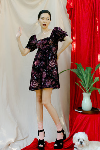 Urban Outfitters Penelope Velvet Puff Sleeve Babydoll Dress