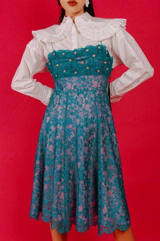 Vintage Betsey Johnson Lace with Rosebuds Slip Dress