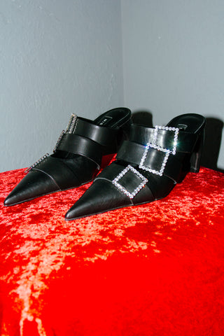 Misbhv Black Leather Strappy Mule Heels